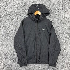 Nike Jacket Mens Large Black Hooded Windbreaker Full Zip Lightweight Breathable